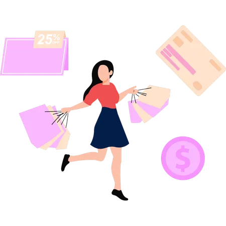 La fille porte des sacs à provisions  Illustration