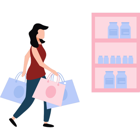 La fille porte les sacs à provisions  Illustration