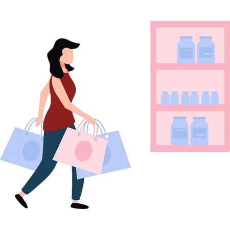 La fille porte les sacs à provisions  Illustration