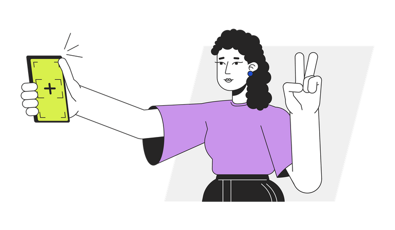 Fille posant pour un selfie avec les doigts de la paix  Illustration