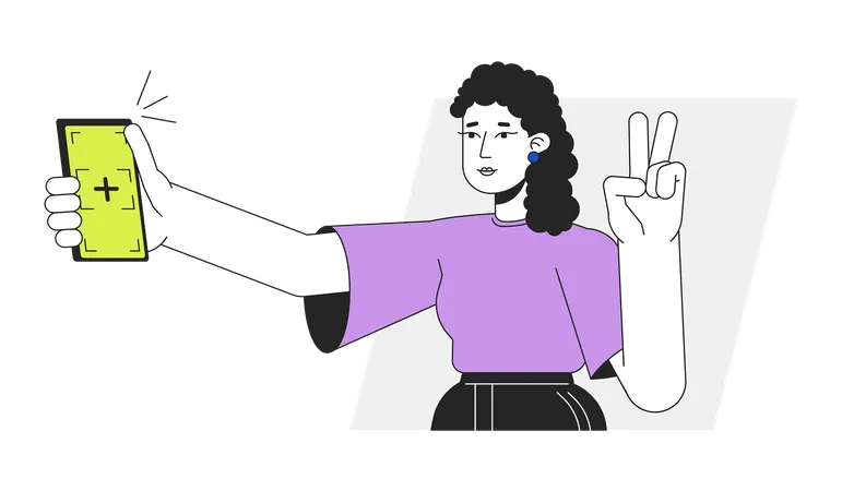 Fille posant pour un selfie avec les doigts de la paix  Illustration