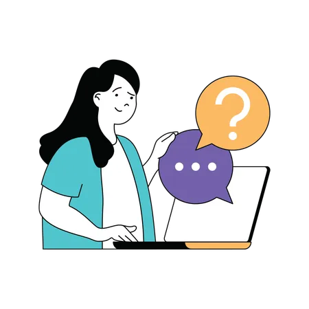 Fille posant des questions en ligne  Illustration