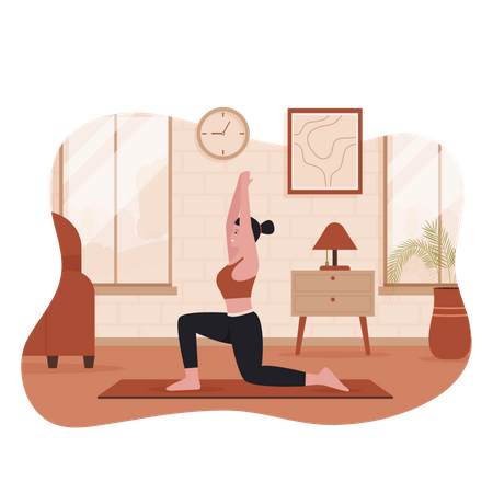 Fille pratiquant le yoga dans le salon  Illustration