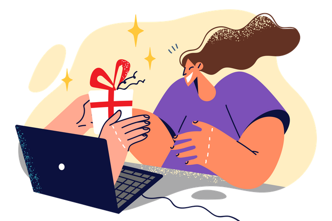 Fille prenant un cadeau en ligne  Illustration