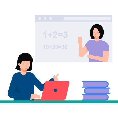 Fille prenant un cours de mathématiques en ligne  Illustration