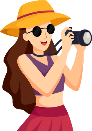 Fille prenant des photos en voyage  Illustration