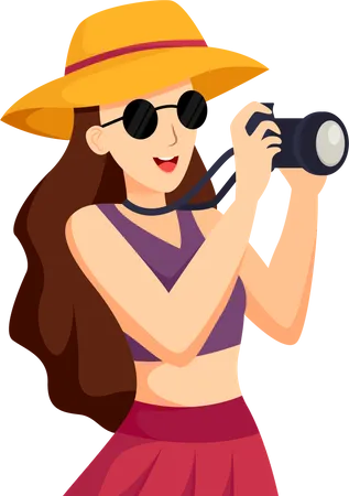 Fille prenant des photos en voyage  Illustration