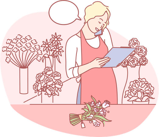 Fille prenant une commande de fleurs  Illustration