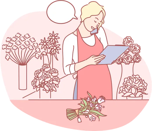 Fille prenant une commande de fleurs  Illustration