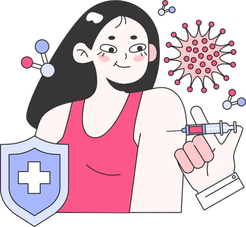 Fille prenant le vaccin à portée de main  Illustration