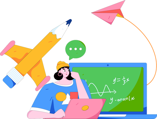 Fille suivant une éducation en ligne  Illustration