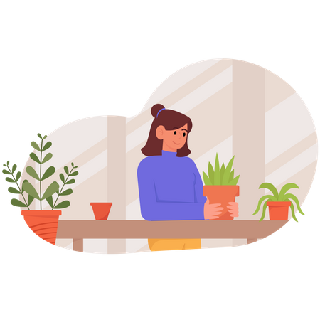 Fille prenant soin de la plante  Illustration