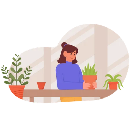 Fille prenant soin de la plante  Illustration