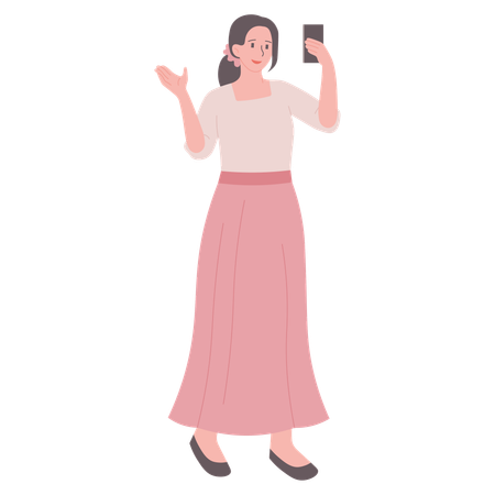 Fille prenant un selfie au téléphone  Illustration