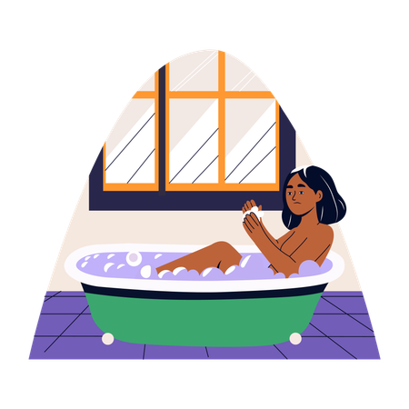 Fille prenant un bain moussant  Illustration