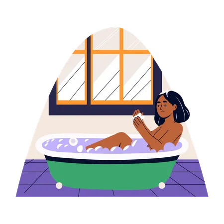 Fille prenant un bain moussant  Illustration