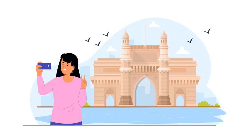 Fille prenant un selfie au Taj Mahal  Illustration