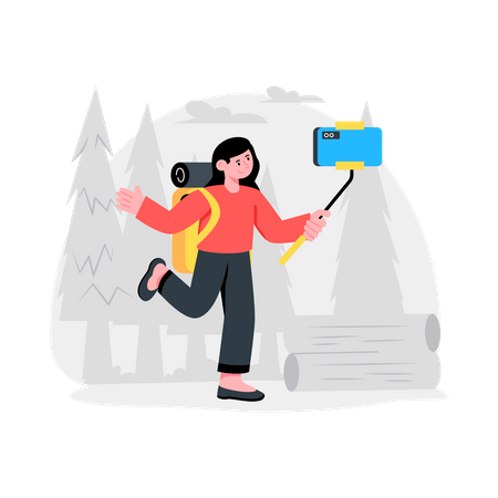 Fille prenant Selfie en camping  Illustration