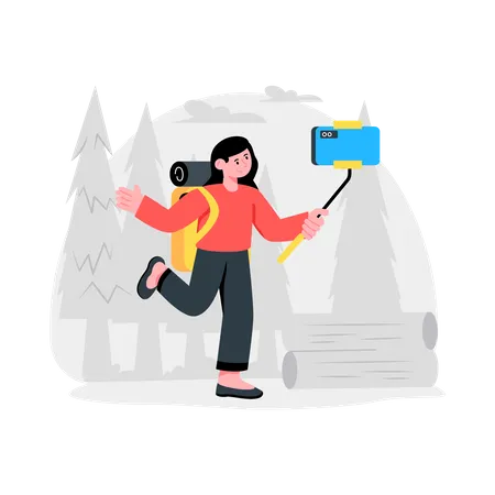 Fille prenant Selfie en camping  Illustration