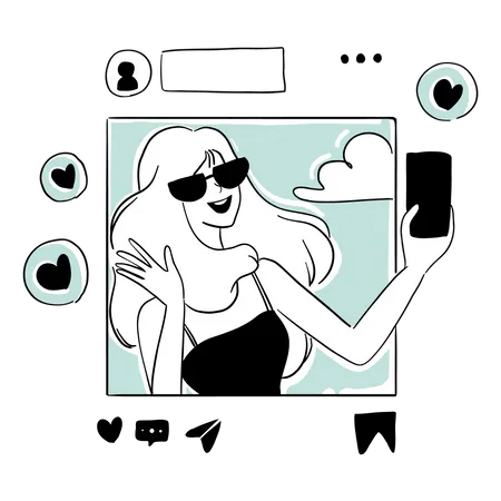 Fille prenant un selfie pour les médias sociaux  Illustration