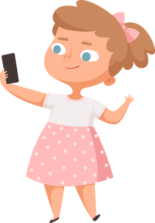 Fille prenant un selfie sur mobile  Illustration