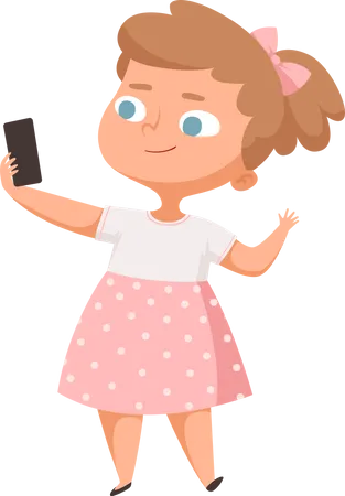 Fille prenant un selfie sur mobile  Illustration