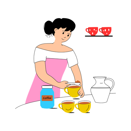 Fille préparant du café  Illustration