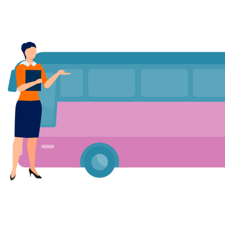 Fille présentant le bus  Illustration