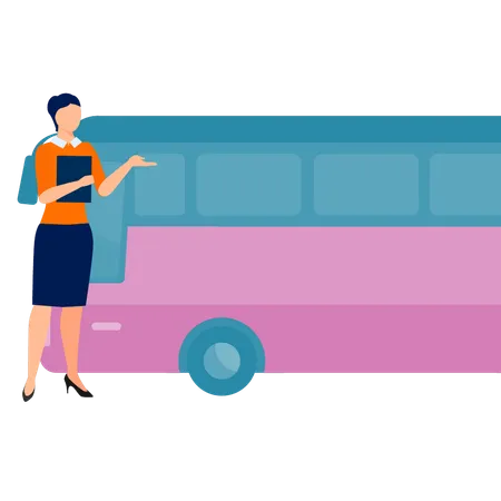 Fille présentant le bus  Illustration