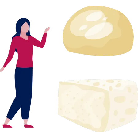 Fille présentant du fromage bio  Illustration