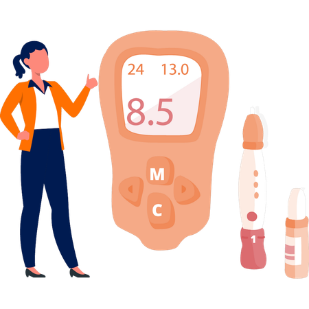 Fille introduisant une machine de recherche de maladies  Illustration