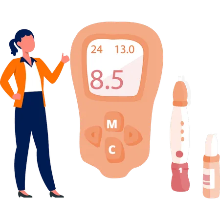 Fille introduisant une machine de recherche de maladies  Illustration