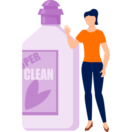 Fille présentant un spray nettoyant  Illustration