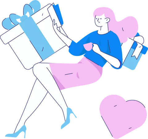 Fille appréciant les cadeaux de la Saint-Valentin  Illustration