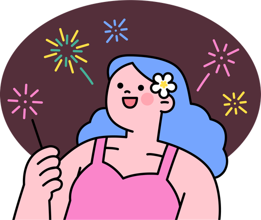 Fille appréciant les feux d'artifice  Illustration