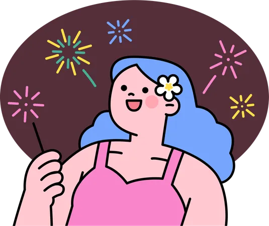 Fille appréciant les feux d'artifice  Illustration