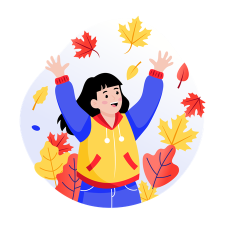 Fille profitant de l'automne  Illustration