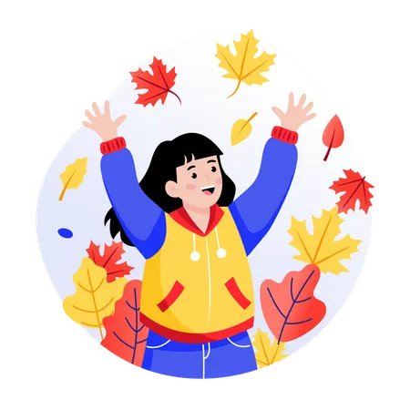 Fille profitant de l'automne  Illustration