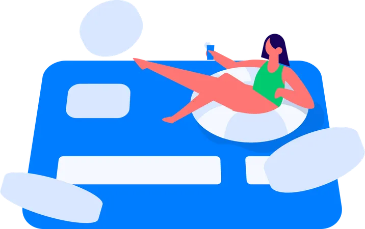Une fille profite de ses vacances d'été tout en payant par carte  Illustration