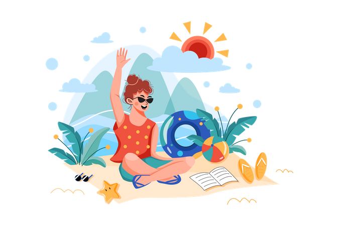 Fille profitant des vacances d'été  Illustration