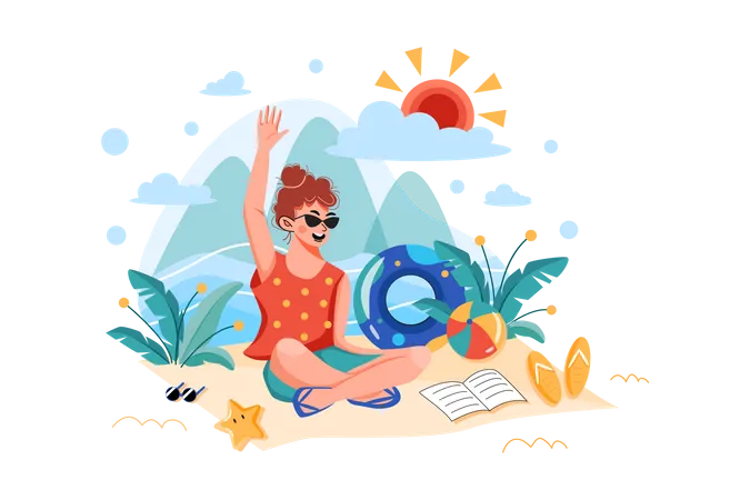 Fille profitant des vacances d'été  Illustration