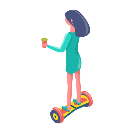 Fille appréciant la balade en scooter auto-équilibré  Illustration