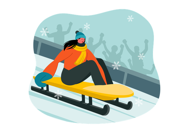 Fille profitant d'une balade en luge dans la neige  Illustration