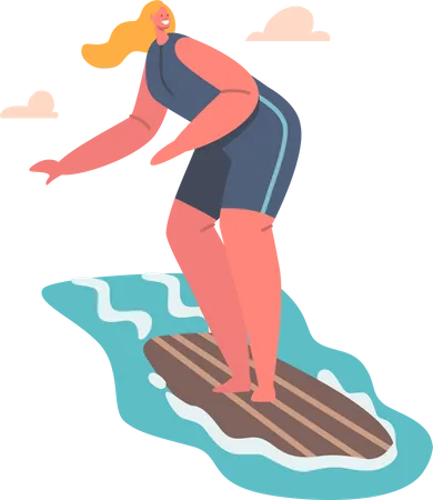 Une fille aime surfer en été  Illustration