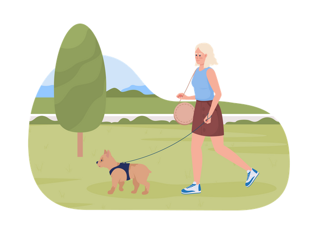 Fille marchant avec un chien  Illustration