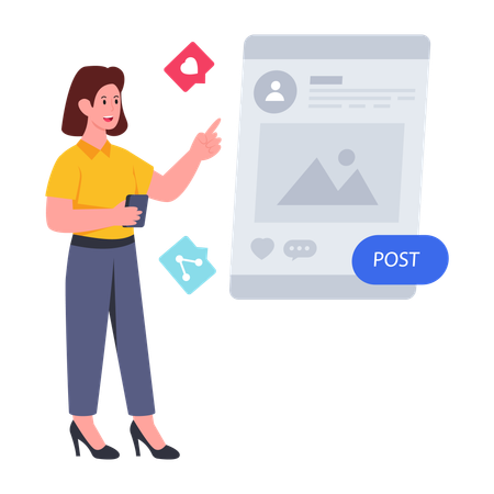 Fille publiant sur les réseaux sociaux  Illustration