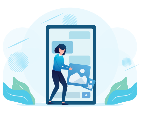 Fille publiant sur les réseaux sociaux  Illustration