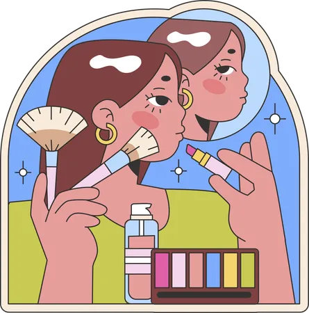 Fille faisant du maquillage  Illustration