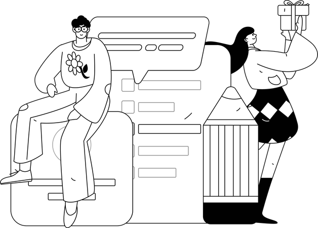 Fille effectuant une enquête sur l'engagement client  Illustration