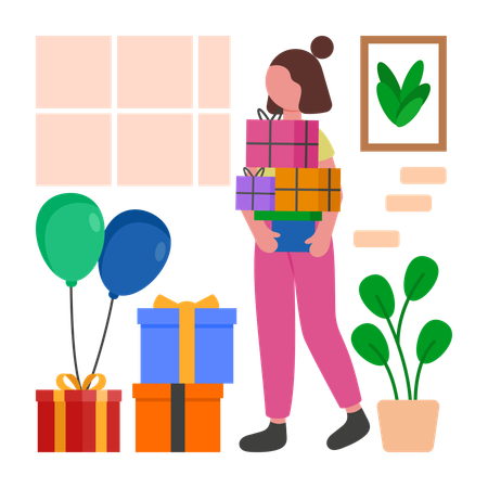 Fille recevant des cadeaux de Noël  Illustration